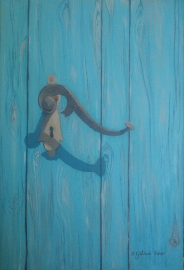 Painting titled "The Door" by A.Gökhan Yaşar, Original Artwork, Oil Mounted on Wood Stretcher frame