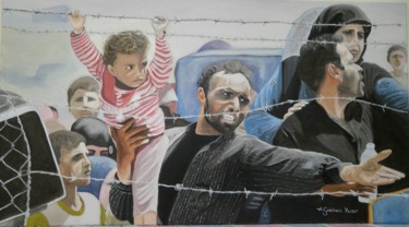 Peinture intitulée "Refugees" par A.Gökhan Yaşar, Œuvre d'art originale, Huile Monté sur Châssis en bois