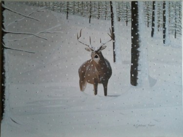 Painting titled "Snowy silence in th…" by A.Gökhan Yaşar, Original Artwork, Oil Mounted on Wood Stretcher frame