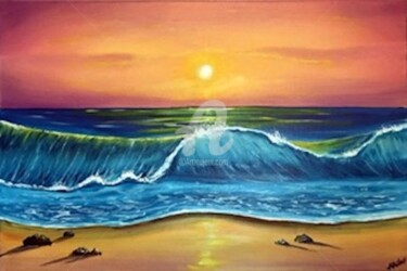 Painting titled "original sunset pai…" by Aisha Haider, Original Artwork, Acrylic