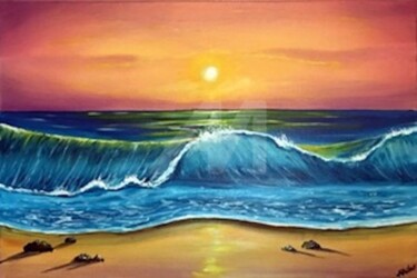 original sunset painting - sunset-waves.jpg Painting titled "original sunset pai…" by Aisha Haider, Original Art, Acrylic
