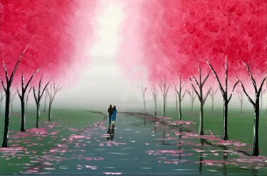 Pittura intitolato "misty-blossom-walk-…" da Aisha Haider, Opera d'arte originale, Acrilico