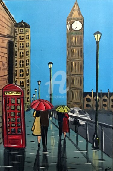 Картина под названием "romance-in-london-3…" - Aisha Haider, Подлинное произведение искусства, Акрил