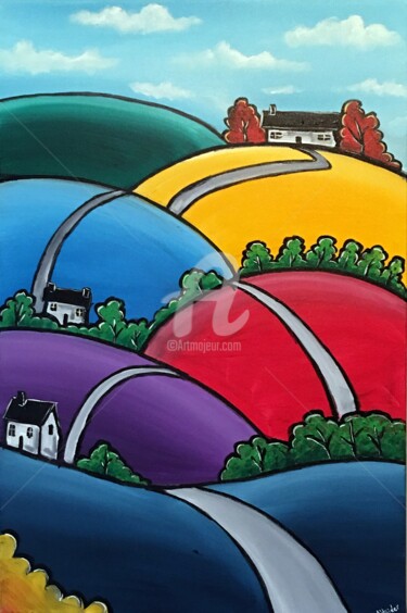 Malerei mit dem Titel "colourful-hills-2.j…" von Aisha Haider, Original-Kunstwerk, Acryl