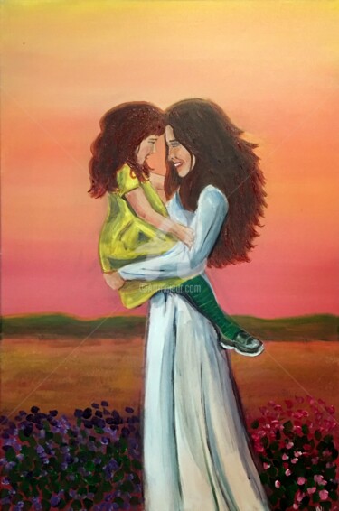 Peinture intitulée "a-mothers-love.jpg" par Aisha Haider, Œuvre d'art originale, Acrylique