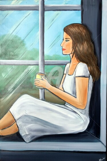 Peinture intitulée "by-the-window.jpg" par Aisha Haider, Œuvre d'art originale, Acrylique