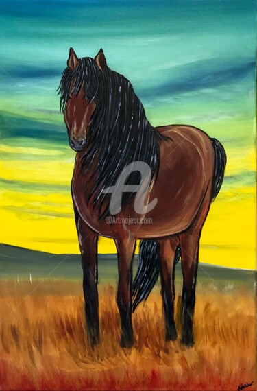 Peinture intitulée "sunset-horse.jpg" par Aisha Haider, Œuvre d'art originale, Acrylique