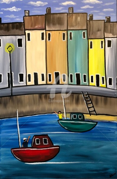 Pittura intitolato "boats-waving.jpg" da Aisha Haider, Opera d'arte originale, Acrilico