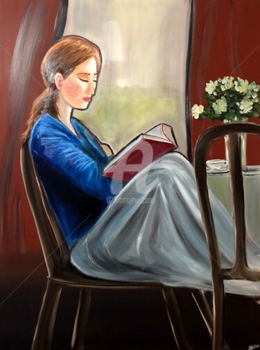 Painting titled "my-reading-moment.j…" by Aisha Haider, Original Artwork, Acrylic