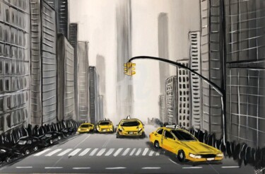 Schilderij getiteld "yellow-new-york-cab…" door Aisha Haider, Origineel Kunstwerk, Acryl