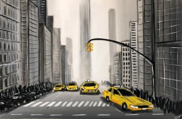 Painting titled "yellow-new-york-cab…" by Aisha Haider, Original Artwork, Acrylic