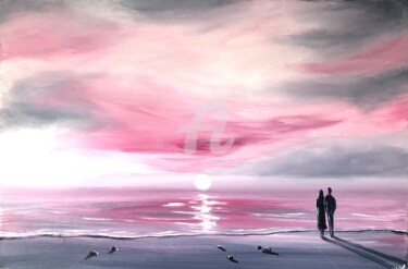 Painting titled "Pink Sunset" by Aisha Haider, Original Artwork, Acrylic