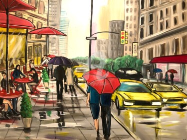 Painting titled "vibrant city" by Aisha Haider, Original Artwork, Acrylic