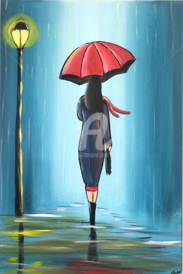 Картина под названием "midnight umbrella 5" - Aisha Haider, Подлинное произведение искусства, Акрил