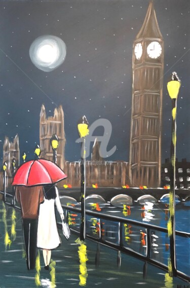 Painting titled "midnight in London" by Aisha Haider, Original Artwork, Acrylic