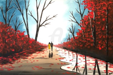 Painting titled "misty autumn walk 4" by Aisha Haider, Original Artwork, Acrylic