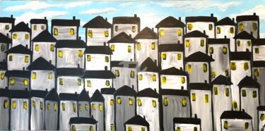 Painting titled "monochrome town 2" by Aisha Haider, Original Artwork, Acrylic