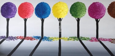 Peinture intitulée "Colourful Round Tre…" par Aisha Haider, Œuvre d'art originale, Acrylique