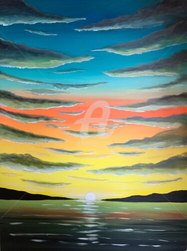 Malerei mit dem Titel "A Sunset Sky" von Aisha Haider, Original-Kunstwerk, Acryl