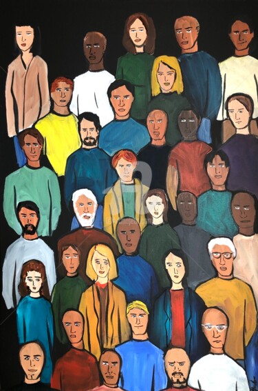 Peinture intitulée "crowd of faces 3" par Aisha Haider, Œuvre d'art originale, Acrylique