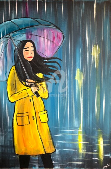 Pintura titulada "The Yellow Raincoat" por Aisha Haider, Obra de arte original, Acrílico