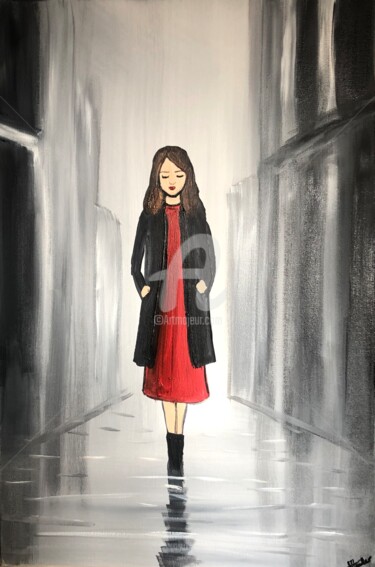 Картина под названием "The Red Dress" - Aisha Haider, Подлинное произведение искусства, Акрил