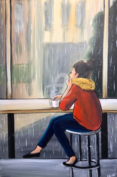 Painting titled "watching the rain" by Aisha Haider, Original Artwork, Acrylic