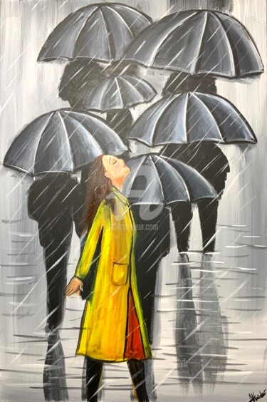 Painting titled "embrace the rain 2" by Aisha Haider, Original Artwork, Acrylic