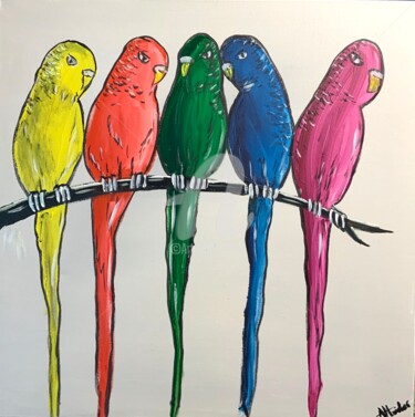 Картина под названием "Rainbow Birds 2" - Aisha Haider, Подлинное произведение искусства, Акрил
