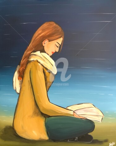 Pintura titulada "red haired reader 5" por Aisha Haider, Obra de arte original, Acrílico