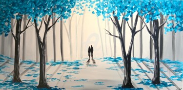 Painting titled "blue tree walk" by Aisha Haider, Original Artwork, Acrylic