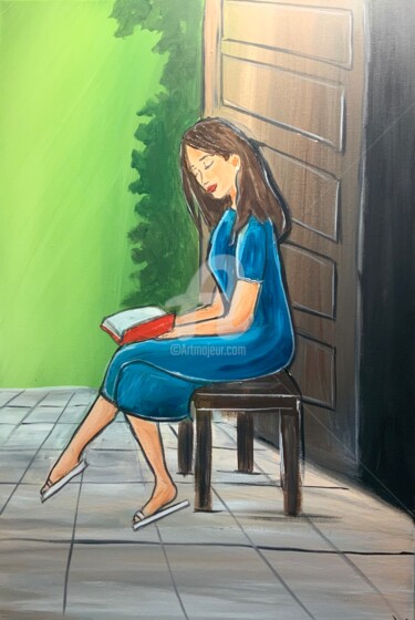 Картина под названием "The Relaxed Reader 8" - Aisha Haider, Подлинное произведение искусства, Акрил