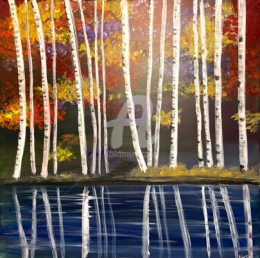 Painting titled "Birch Trees" by Aisha Haider, Original Artwork, Acrylic
