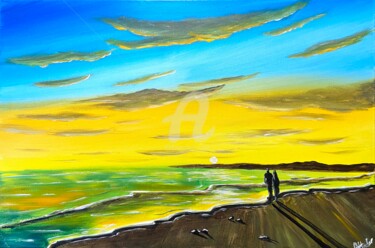 our sunset beach walk 3 Painting titled "our sunset beach wa…" by Aisha Haider, Original Art, Acrylic