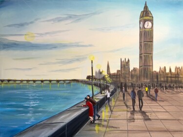 Malerei mit dem Titel "evening in London" von Aisha Haider, Original-Kunstwerk, Acryl