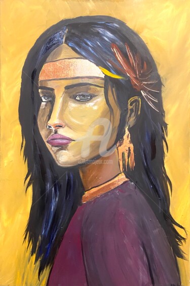 Painting titled "Tribal Princess" by Aisha Haider, Original Artwork, Acrylic