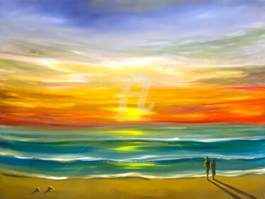 Painting titled "Beautiful Sunset Vi…" by Aisha Haider, Original Artwork, Acrylic Mounted on Wood Stretcher frame