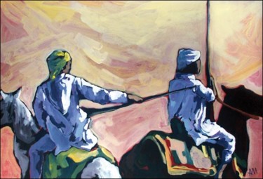 Peinture intitulée "Deux cavaliers maro…" par Ahem, Œuvre d'art originale, Autre