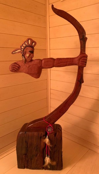 Skulptur mit dem Titel "Apache" von Famre 5, Original-Kunstwerk, Holz