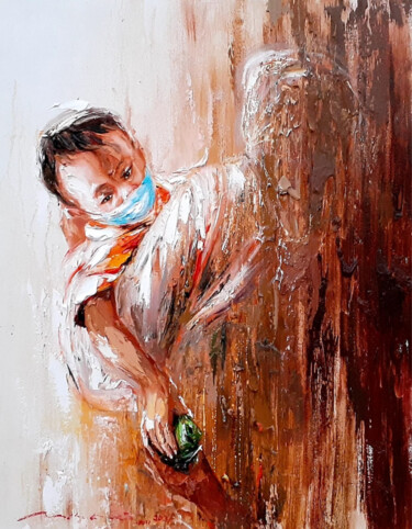 Painting titled "Children and the Pa…" by Ahmad Ahid, Original Artwork, Oil