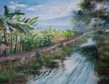 Schilderij getiteld "Crystal Clear River" door Ahmad Ahid, Origineel Kunstwerk, Olie