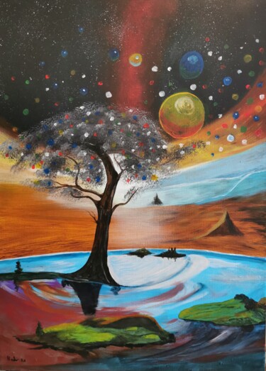 Painting titled "Tree of life" by Ahmad Bader, Original Artwork, Acrylic Mounted on Wood Stretcher frame