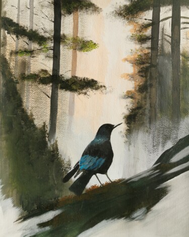 Schilderij getiteld "L'oiseau de la forêt" door Ahmad Bader, Origineel Kunstwerk, Acryl Gemonteerd op Andere stijve panelen