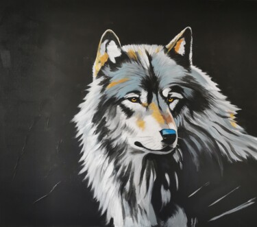Painting titled "Le loup" by Ahmad Bader, Original Artwork, Acrylic