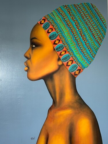 Malarstwo zatytułowany „Beauty in turban” autorstwa Ahmad El Hajj, Oryginalna praca, Akryl