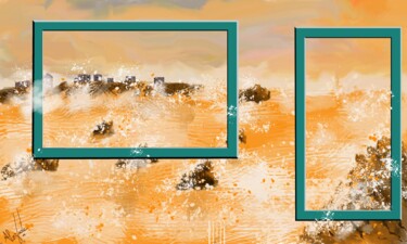 Digital Arts titled "Framed orange sea" by Ahmed Alozade, Original Artwork, Digital Painting