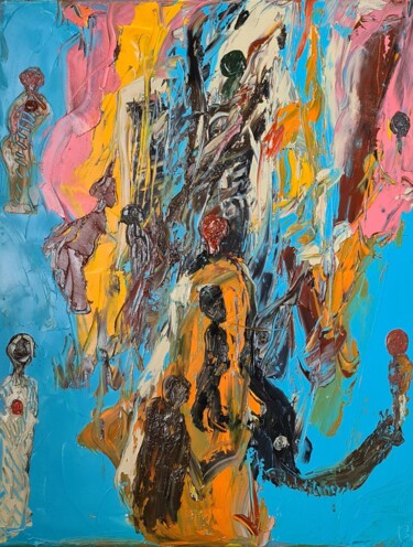 Malerei mit dem Titel "La lignée 1" von Ahmed Boubker, Original-Kunstwerk, Öl