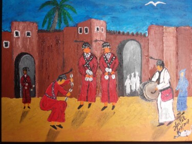 Peinture intitulée "gnawa en transe" par Ahmed Fertat, Œuvre d'art originale, Huile