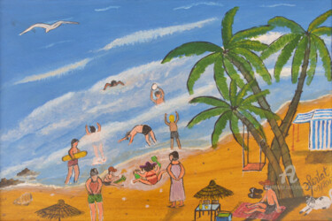 Peinture intitulée "au bord de la plage…" par Ahmed Fertat, Œuvre d'art originale, Acrylique