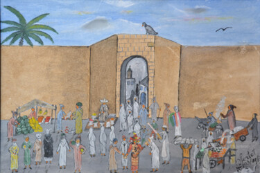 Malerei mit dem Titel "place du souk jpg" von Ahmed Fertat, Original-Kunstwerk, Öl